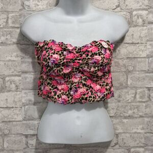 PINK Victoria's Secret Large Lace Bandeau Bra Animal Print Pink Purple‎ Comfort